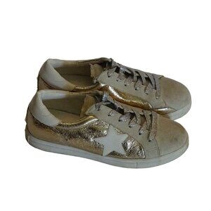 Nature Breeze Gold Star Sneakers Shoes Women Size 9 Silver Glitter Laces FLAW